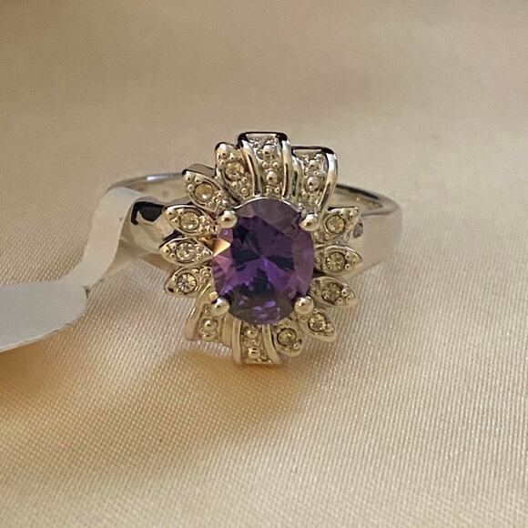 Silver Purple gemstone ring Size 10 - Picture 1 of 5